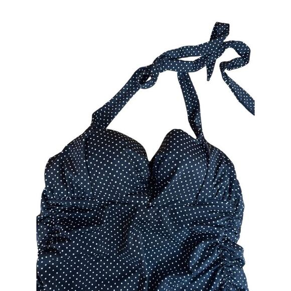 Lane Bryant Black & White Polka Dot Ruched Halter Bathing Suit - Size 18 - Picture 5 of 13